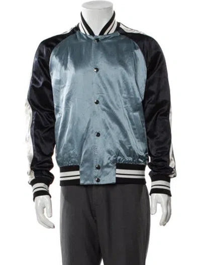 Pre-owned Valentino Satin Striped Bomber Jacket In Blue