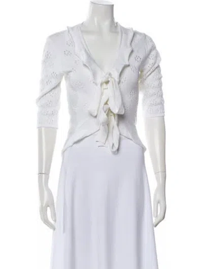 Pre-owned Valentino Satin V-neck Sweater In White