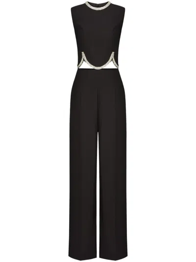 Valentino Scalloped Cutout Jumpsuit In Black