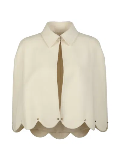 Valentino Scalloped Studded Cape In Neutral