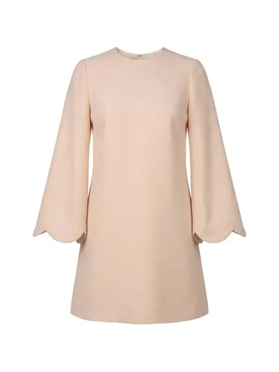 Valentino Scalloped-edge Flared-sleeve Mini Dress In Neutral