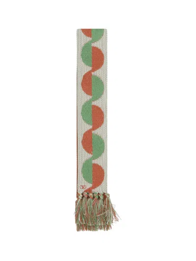 Valentino Ivory Orange Green Patterned Scarf With Fringes Spring Summer In Beige