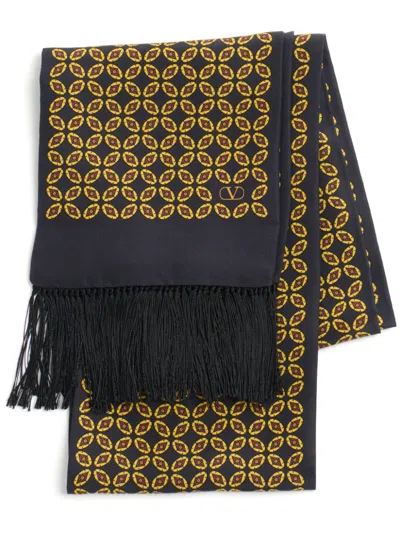 Valentino Garavani Chamber Scarf In Silk With Fringes In Yellow
