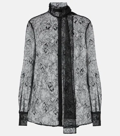Valentino Scarf-detail Floral Lace Blouse In Schwarz