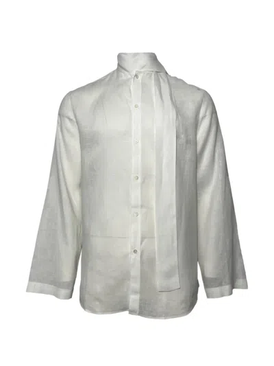 Pre-owned Valentino Scarf-detail Logo-embroidered Shirt In White