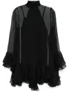 Valentino Chiffon Dress With Bow Detail And Ruffle Hem In Black