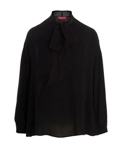 Valentino Scarf-detail Silk Blouse In Black