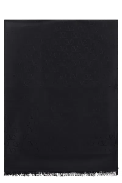 Valentino Scarf In Silk And Wool In Black