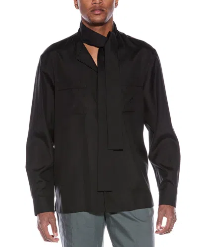 Valentino Scarf Neck Silk Shirt In Black