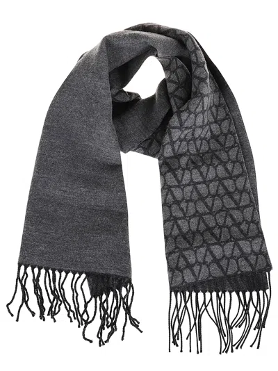 Valentino Scarf Toile Iconographe In Kuh Grigio Grigio Antracite