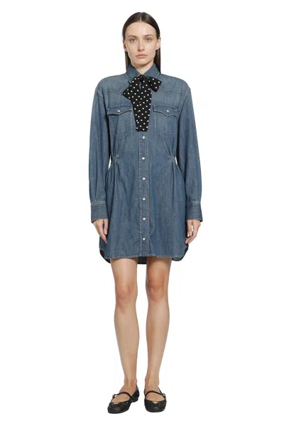Valentino Scarf-detailed Denim Mini Dress In Blue