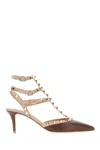 Valentino Rockstud 65 Two-tone Leather Pumps In Brown