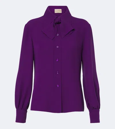 Valentino Cady Couture Tie-neck Blouse In Purple