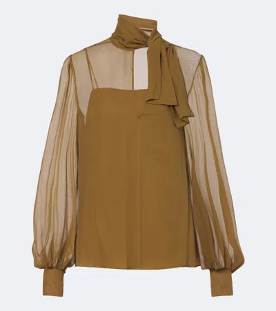 Valentino Tie-neck Silk-blend Georgette Blouse In Gray