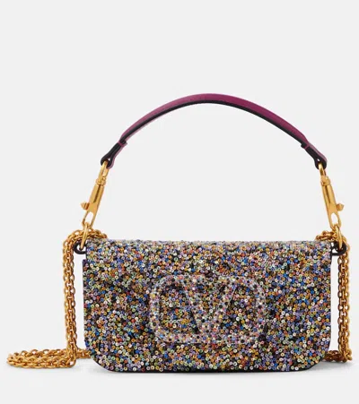 Valentino Garavani Locò Small Embellished Silk Shoulder Bag In Purple