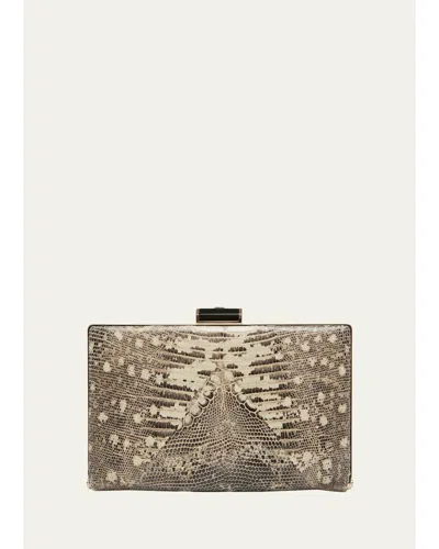 Valentino Garavani Secrets Snakeskin Clutch Bag In Roccia