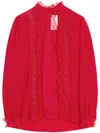 Valentino Long-sleeved Silk Top In Rot