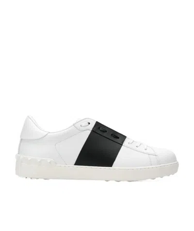 Valentino Garavani Open Leather Sneakers With Contrast Band And Stud Details Shoes In White
