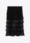 Valentino Semi-sheer Chiffon Midi Tiered Skirt In Black