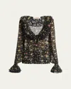 Valentino Semi Sheer Flower Print Blouse In Black Multi