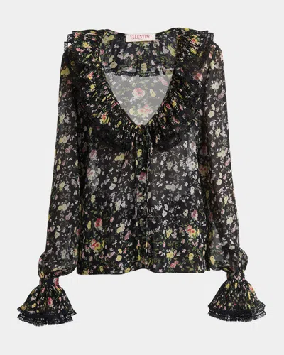 VALENTINO SEMI SHEER FLOWER PRINT BLOUSE