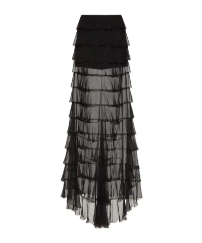 Valentino Semi-sheer Maxi Skirt In Nero
