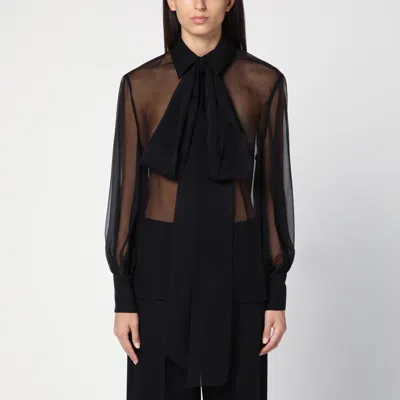 VALENTINO VALENTINO SEMI-TRANSPARENT BLACK SILK CHIFFON SHIRT