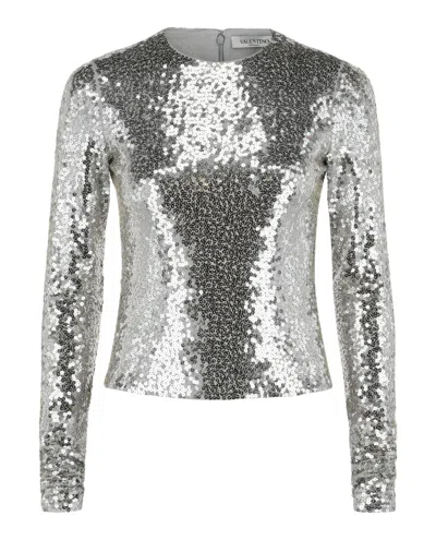 Valentino Sequin Bodysuit In Silver
