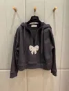 Valentino Sequin Bow Cotton Hoodie In Black
