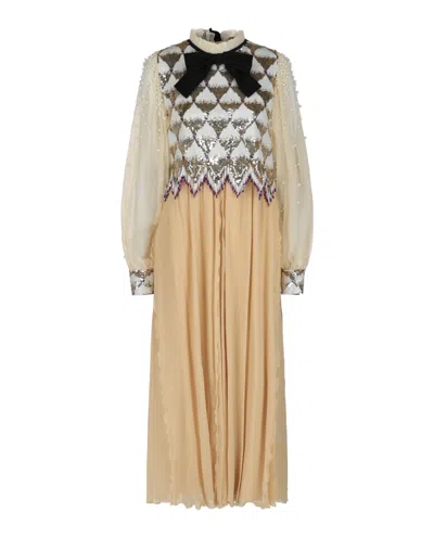 Valentino Sequin Chiffon Maxi Dress In Beige
