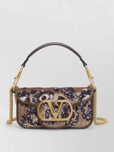 Valentino Garavani Sequin Clutch Bag Gold Tone Chain Handle In Purple