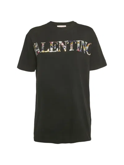 Pre-owned Valentino Sequin Cotton T-shirt In Black