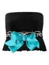 Valentino Embellished Satin-trimmed Cropped Cotton-blend Velvet Peplum Top In Black
