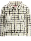 Valentino Check Three-quarter Sleeve Tweed Jacket In Neutrals