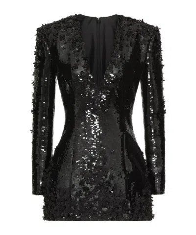 Valentino Sequin-embellished V-neck Dress In Black