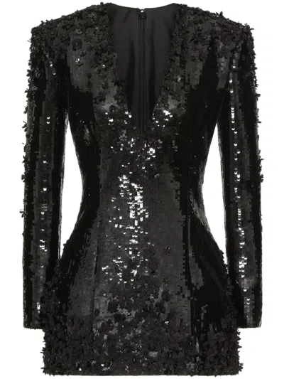 Valentino Sequin-embellished V-neck Dress In Black