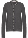 Valentino Wool Cardigan With Embroidered Trim In Grey