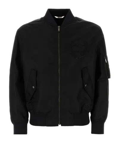 Valentino Sequin-embellished Zip-up Bomber Jacket In Black