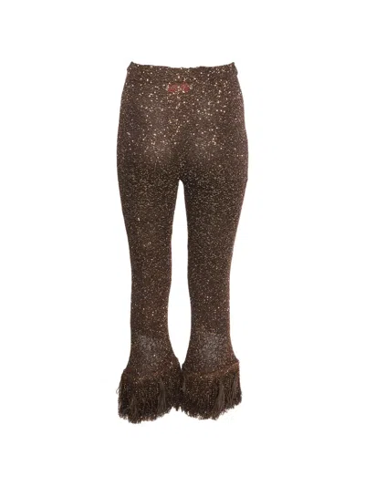 Pre-owned Valentino Sequin Feather-trim Flared Trousers In Brown