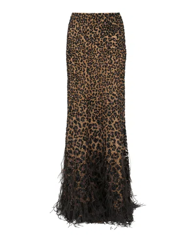 Valentino Sequin Feather-trim Maxi Skirt In Multi