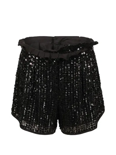 Valentino Sequin Ruffled Shorts In Black