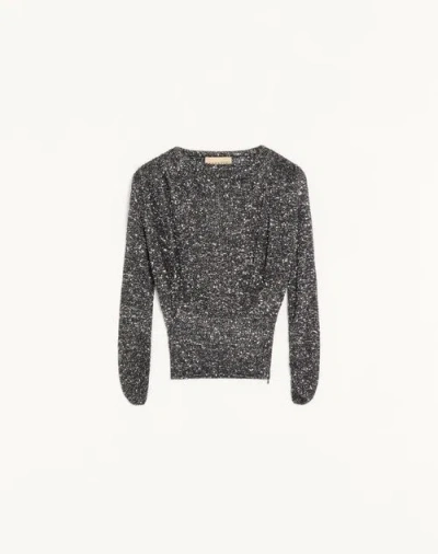 Valentino Sequin Thread Jumper Woman Black/silver S In Gray