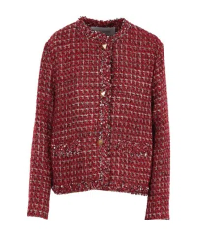 Valentino Sequin-detail Tweed Jacket In Red