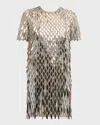 Valentino Sequined Crystal Short-sleeve Mini Shift Dress In Praline