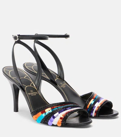Valentino Garavani Sequined Leather Sandals In Multi