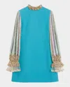 Valentino Besticktes Kurzes Crepe Couture Kleid Frau Multicolor 42 In Lt Blue Multi