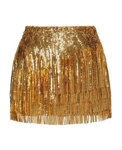 Valentino Sequined Tassel Shorts In Gold