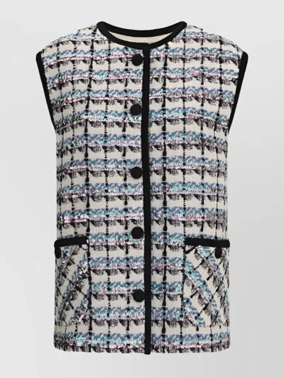 Valentino Sequined Tweed Vest For Chic Looks In Blue