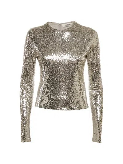 Pre-owned Valentino Sequin-embellished Blouse In Silver