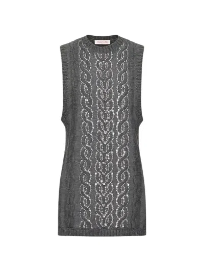 Valentino Sequin-embellished Cable-knit Sweater Vest In Gray